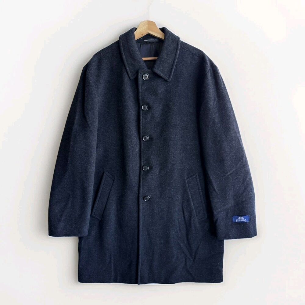 NWT Stafford Wool Blend Charcoal Overcoat Men’s Size 42 Long Classic Dress Coat